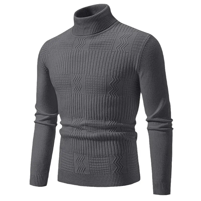 Men's Grey Knitted Turtleneck Pullover Large - Image 13