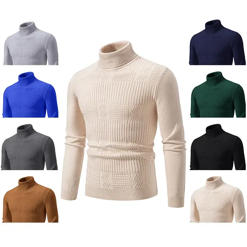 Men's Grey Knitted Turtleneck Pullover Large — feature 1