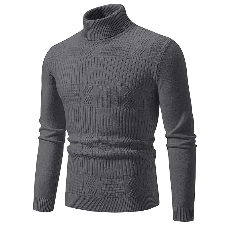 Men's Grey Knitted Turtleneck Pullover Large — feature 13