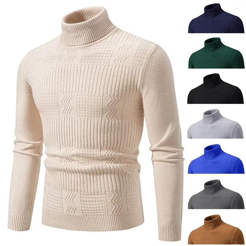 Men's Grey Knitted Turtleneck Pullover Large — feature 2