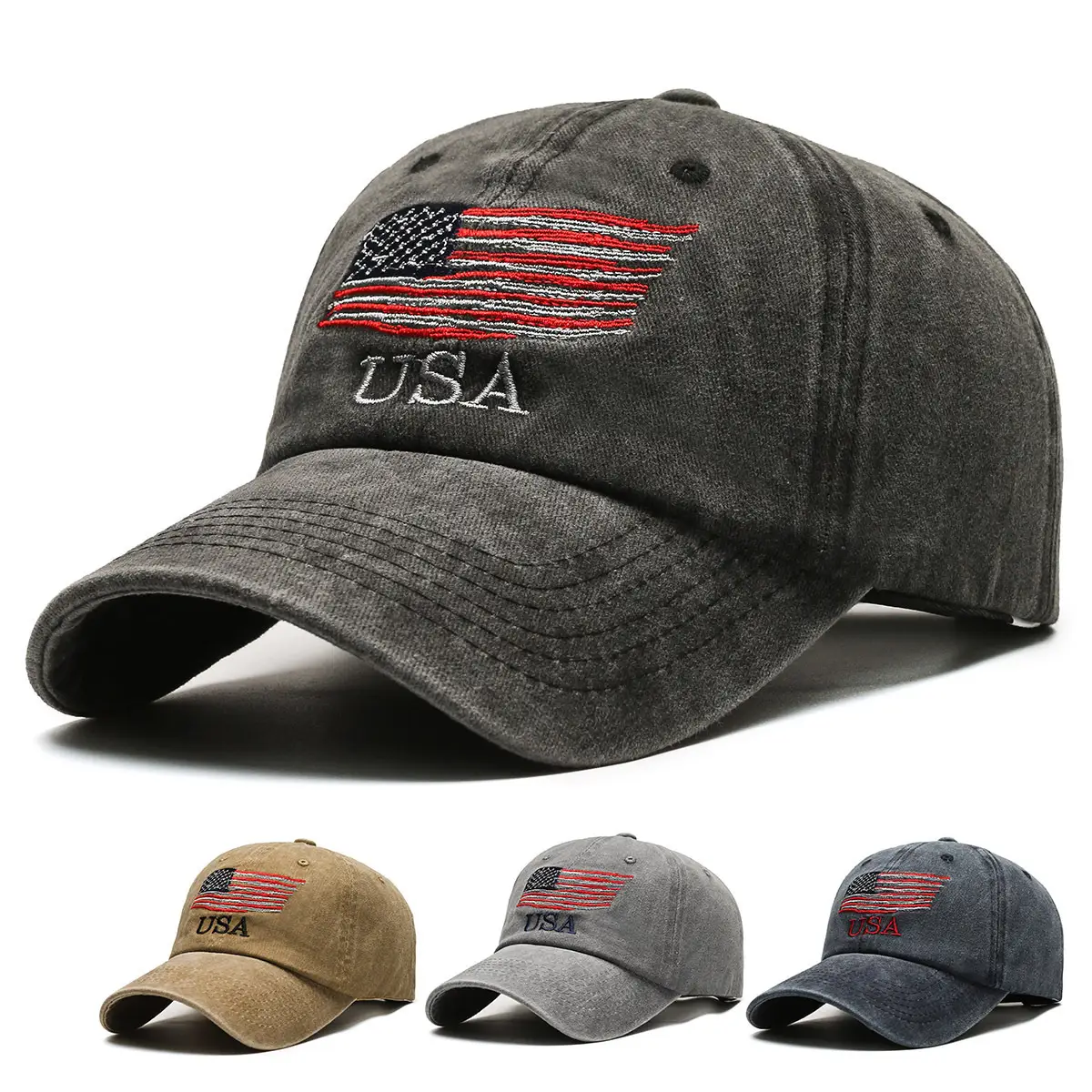 Men Faded USA Embroidered Baseball Cap - Image 5