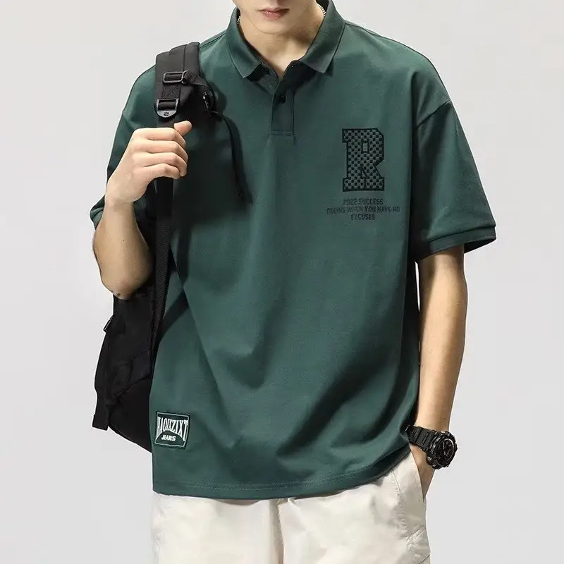 Men's White Polo T-Shirt Short Sleeve Loose Fit - Image 7