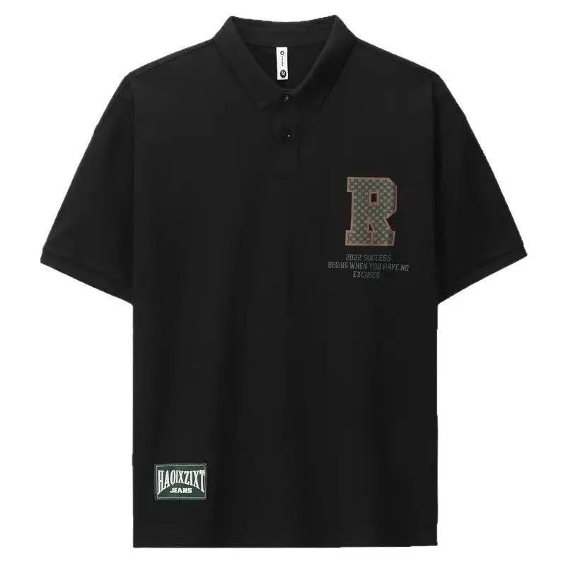 Men's White Polo T-Shirt Short Sleeve Loose Fit - Image 8
