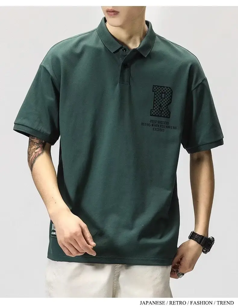 Men's White Polo T-Shirt Short Sleeve Loose Fit — feature 13