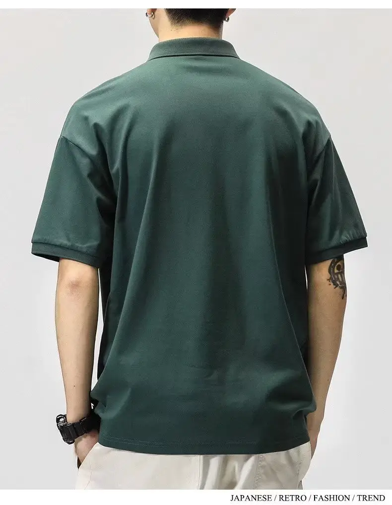 Men's White Polo T-Shirt Short Sleeve Loose Fit — feature 15