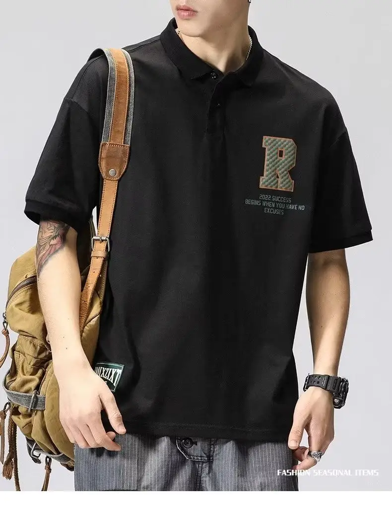 Men's White Polo T-Shirt Short Sleeve Loose Fit — feature 2