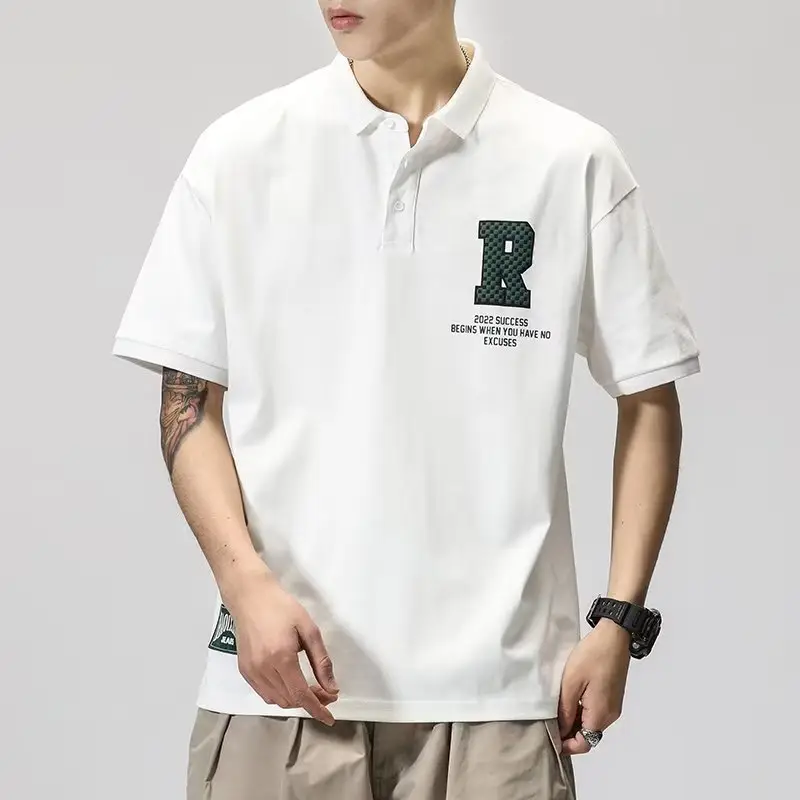 Men's White Polo T-Shirt Short Sleeve Loose Fit — feature 22