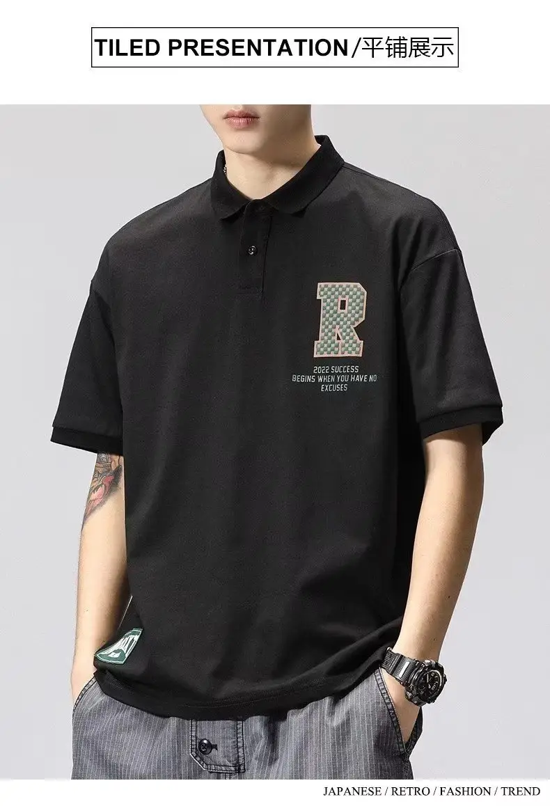 Men's White Polo T-Shirt Short Sleeve Loose Fit — feature 7