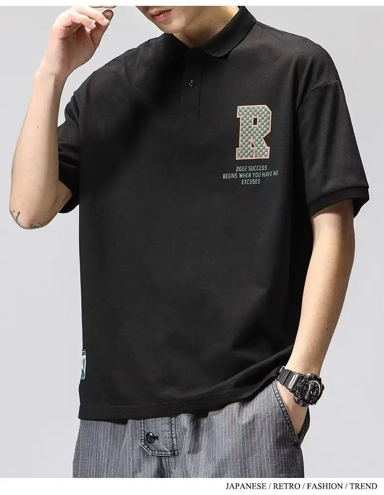 Men's White Polo T-Shirt Short Sleeve Loose Fit — feature 8