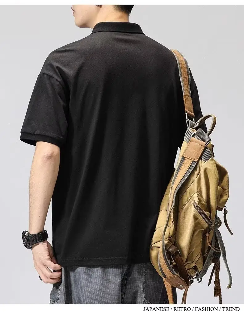 Men's White Polo T-Shirt Short Sleeve Loose Fit — feature 9