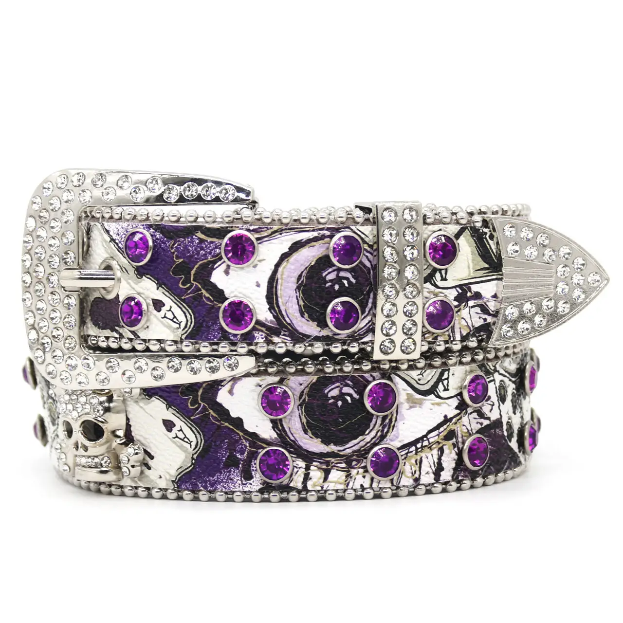 Punk Women's Rhinestone Belt with Purple Stones - Image 7