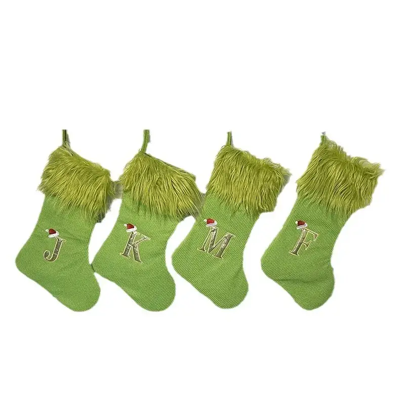 Green Knitted Christmas Stocking with Hair Monster Design - Image 31