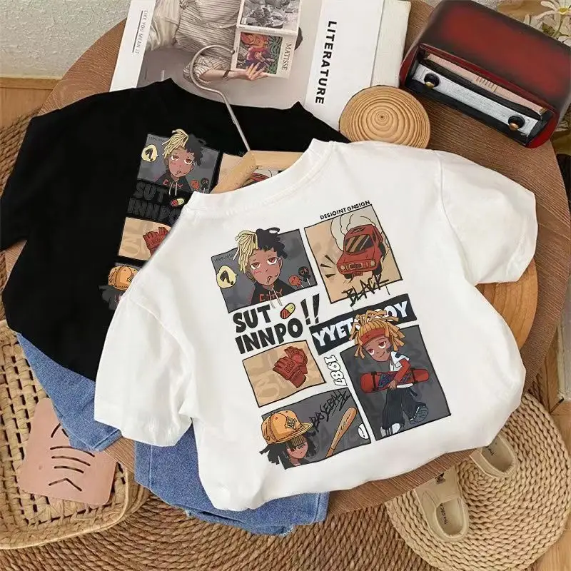 Summer Kids T-Shirt Cyber Print White Black - Image 4