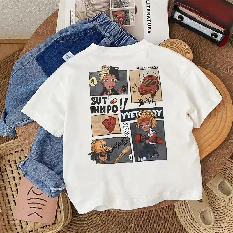 Summer Kids T-Shirt Cyber Print White Black - Image 5