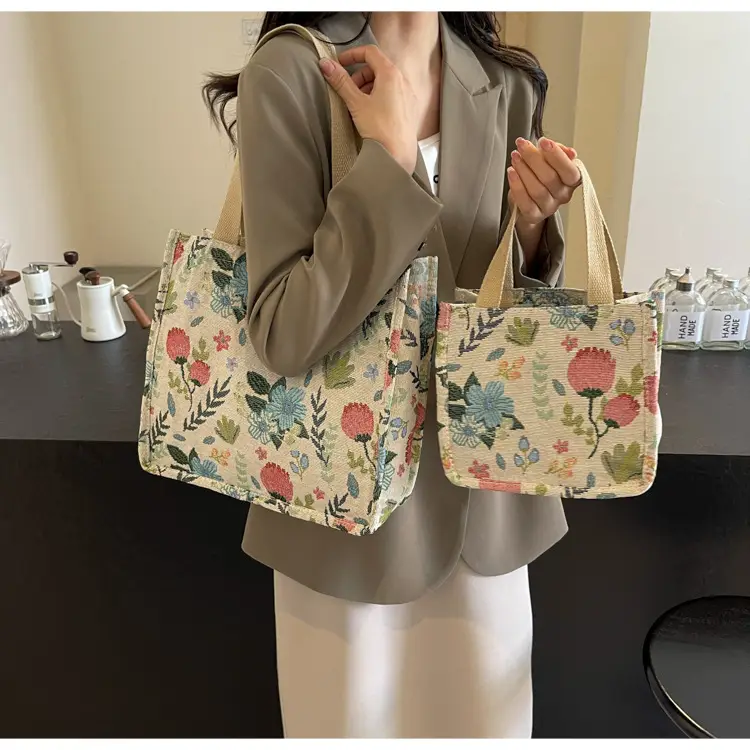 Large Floral Print Women's Commuter Tote Bag — feature 11