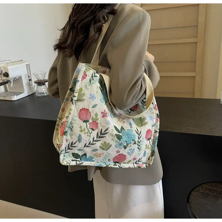 Large Floral Print Women's Commuter Tote Bag — feature 13