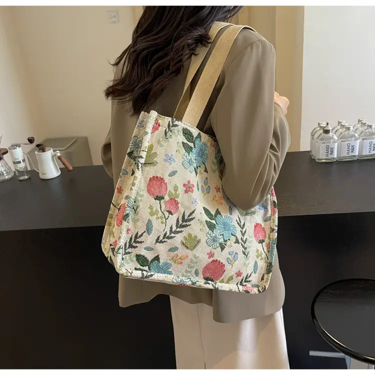 Large Floral Print Women's Commuter Tote Bag — feature 14