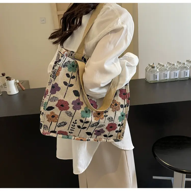 Large Floral Print Women's Commuter Tote Bag — feature 17