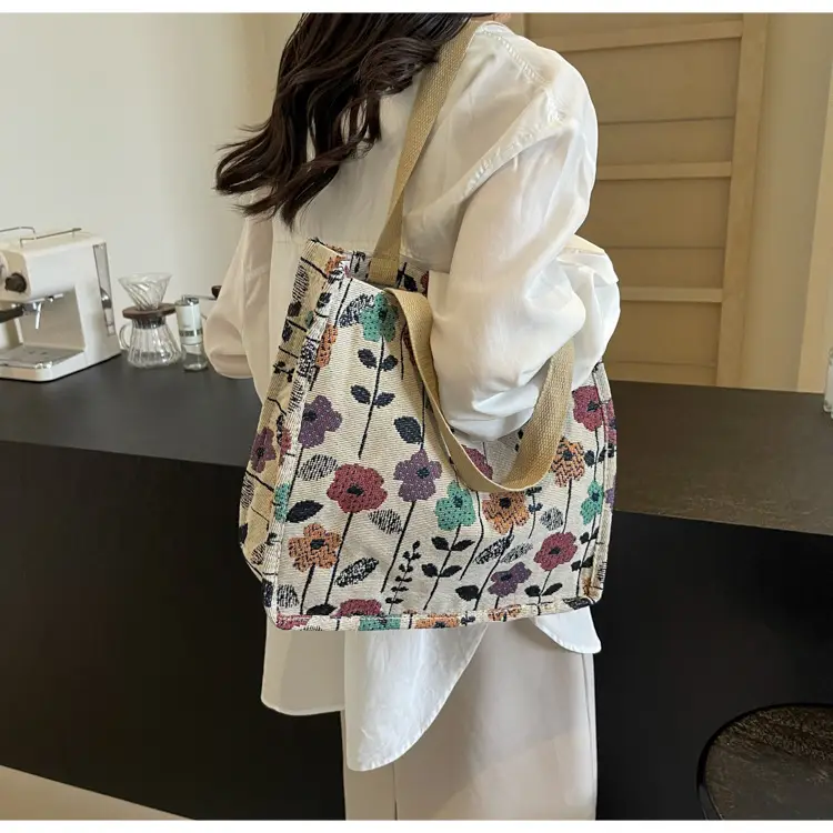 Large Floral Print Women's Commuter Tote Bag — feature 18