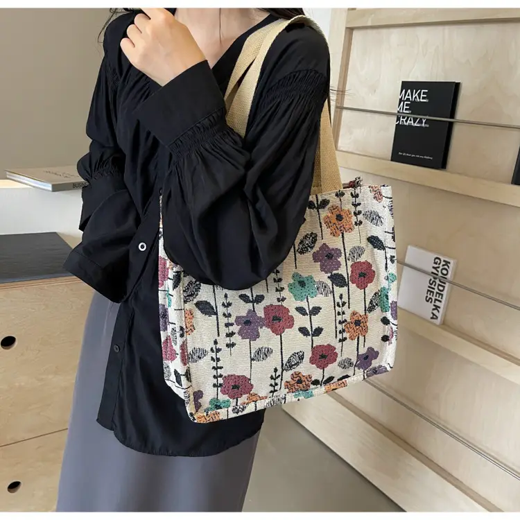 Large Floral Print Women's Commuter Tote Bag — feature 30