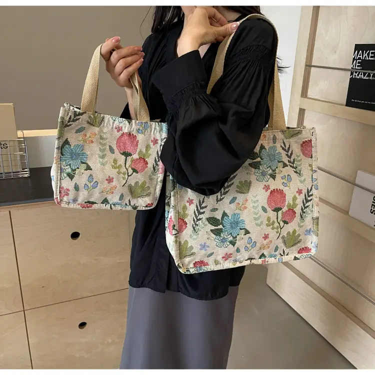 Large Floral Print Women's Commuter Tote Bag — feature 36