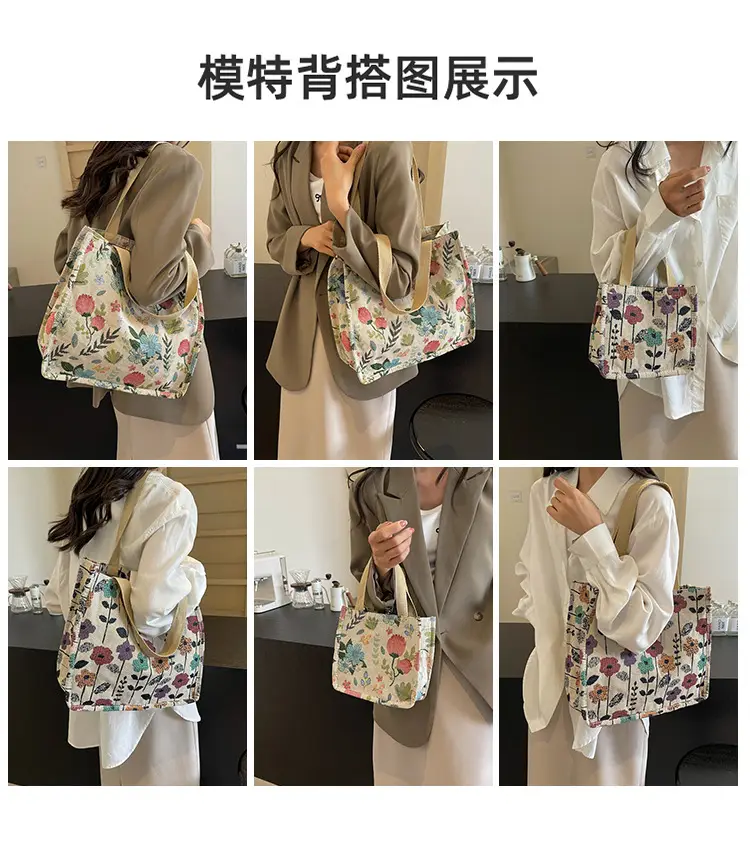 Large Floral Print Women's Commuter Tote Bag — feature 7