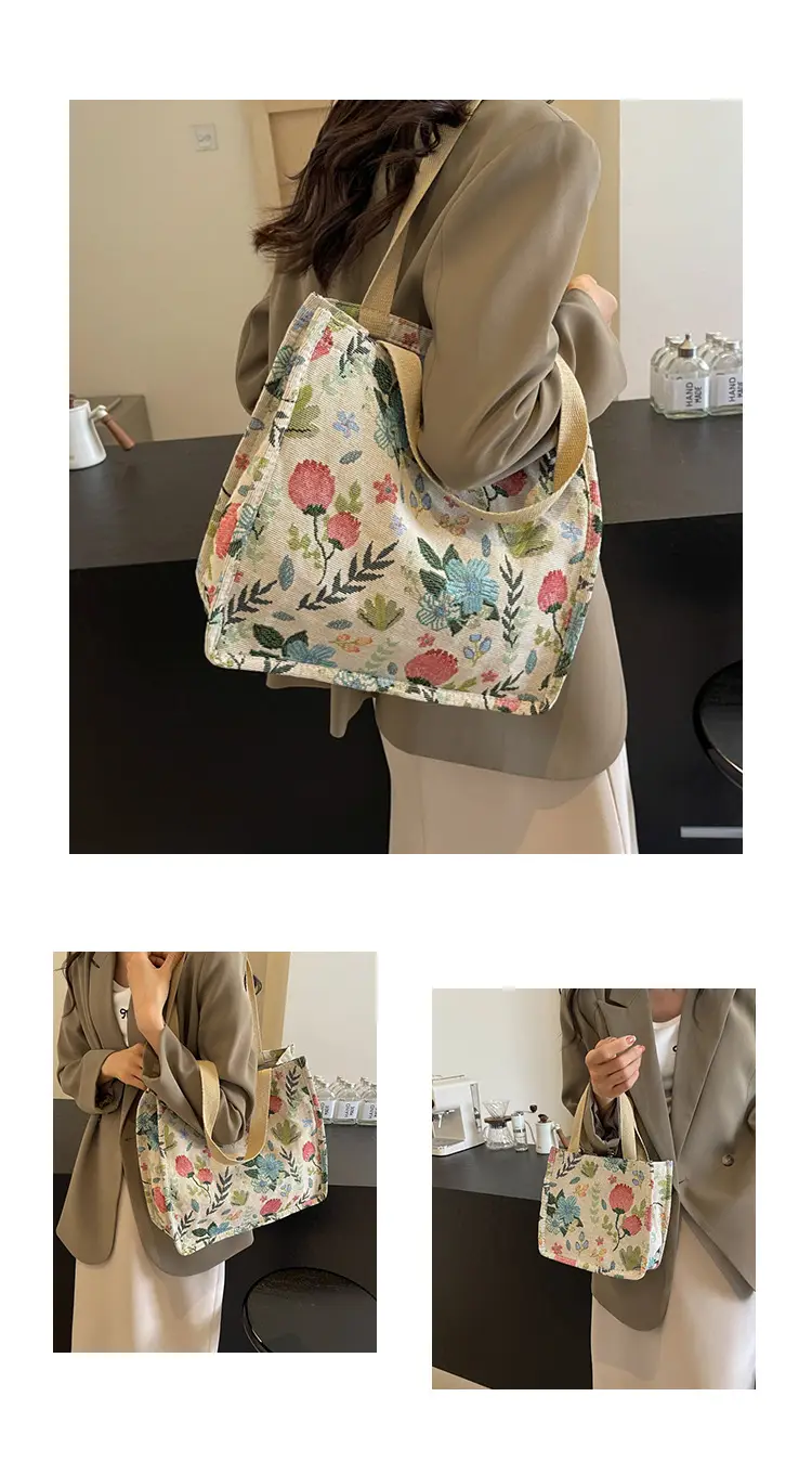Large Floral Print Women's Commuter Tote Bag — feature 8