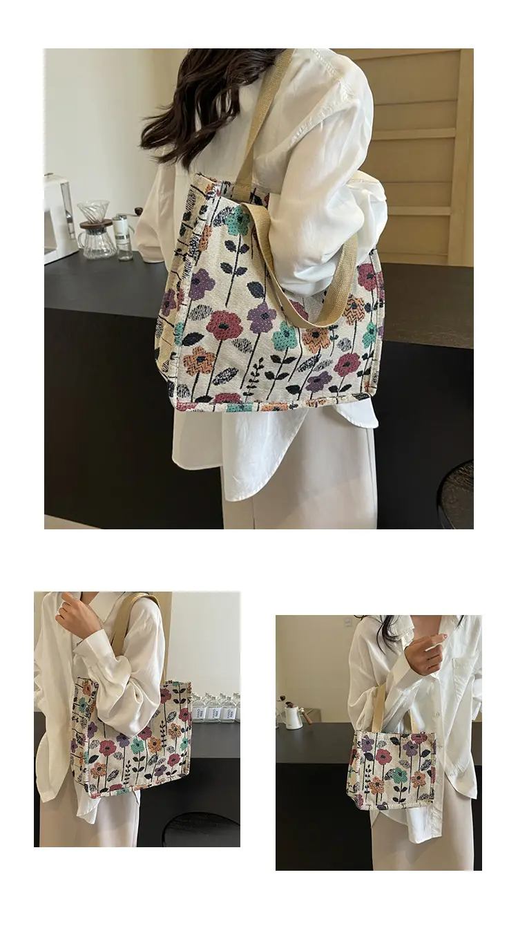 Large Floral Print Women's Commuter Tote Bag — feature 9