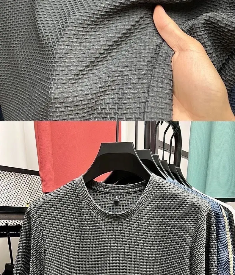 Men Ice Silk T-Shirt Blue Solid Short Sleeve — feature 18