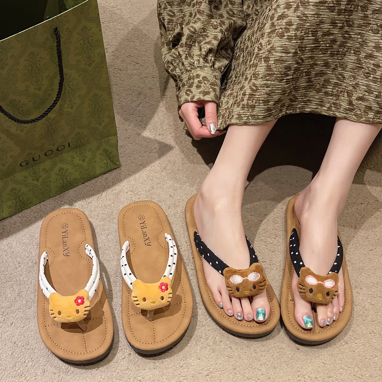 2024 Cartoon Cat Flat Flip Flops Women Plus Size - Image 6