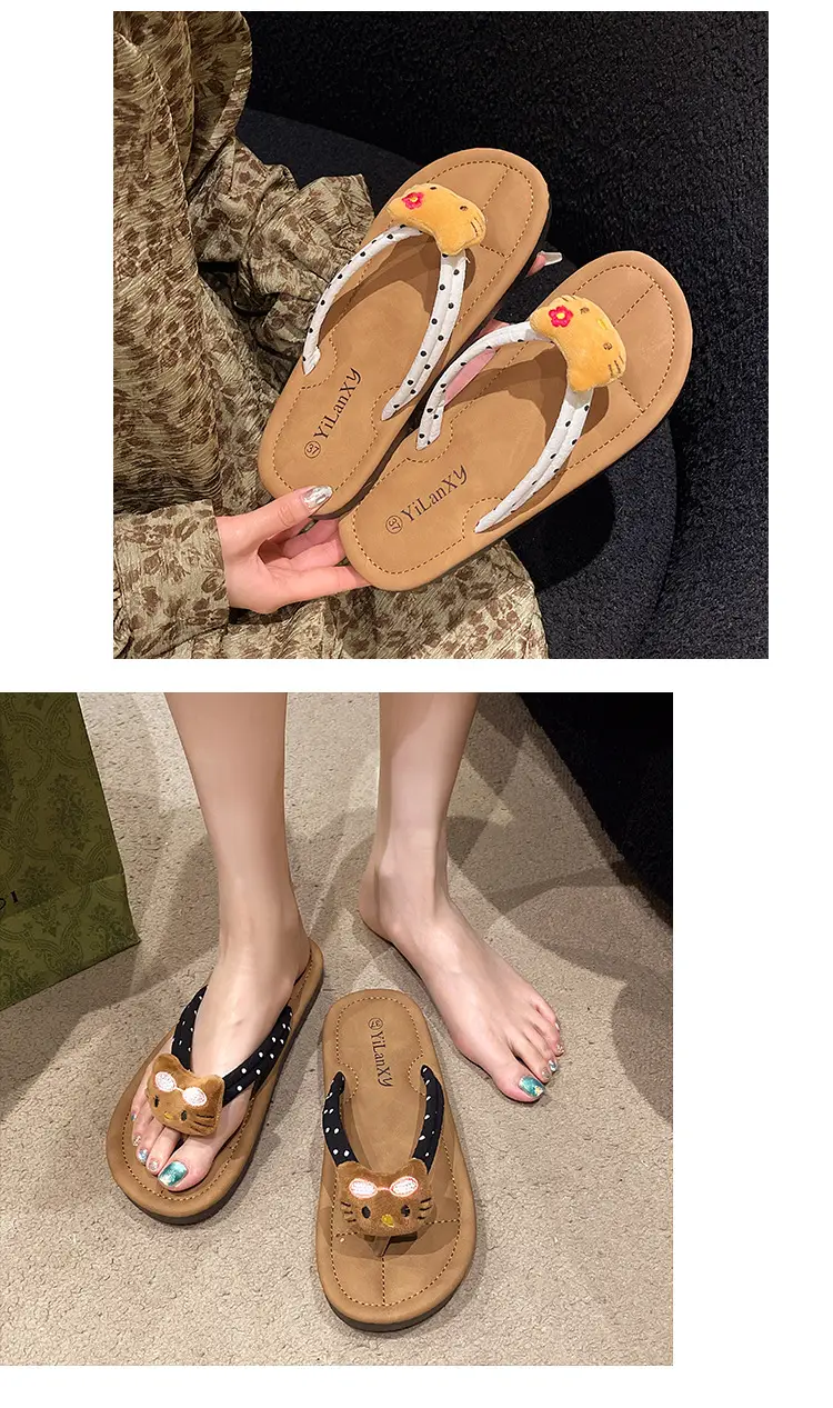 2024 Cartoon Cat Flat Flip Flops Women Plus Size — feature 1
