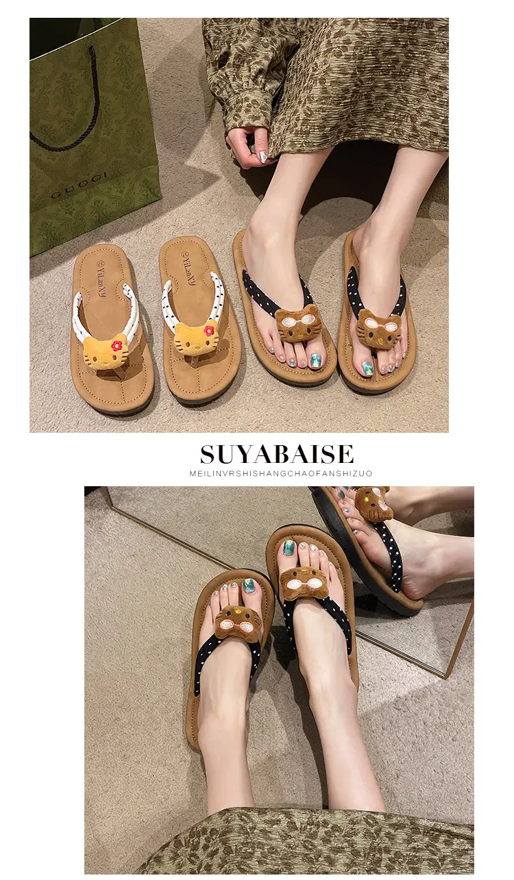 2024 Cartoon Cat Flat Flip Flops Women Plus Size — feature 2