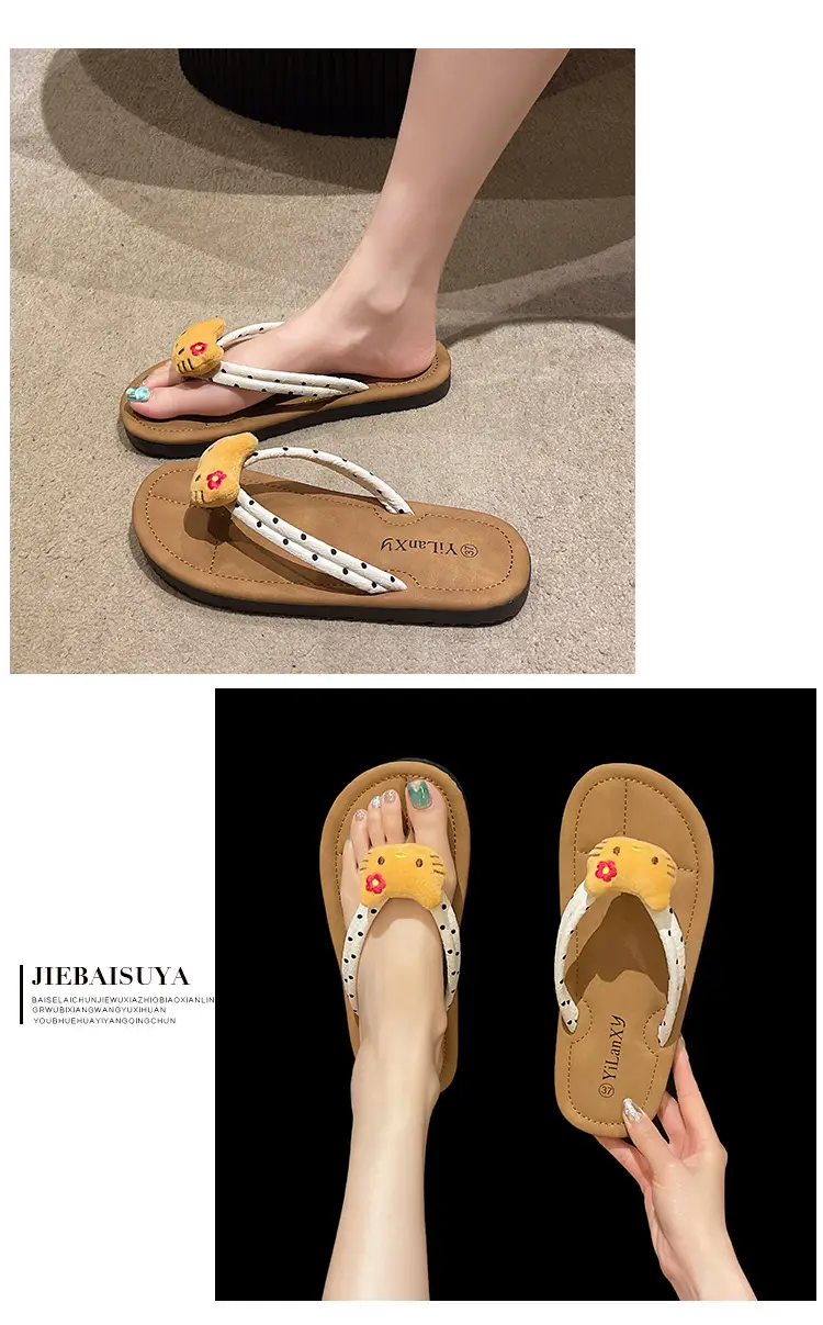 2024 Cartoon Cat Flat Flip Flops Women Plus Size — feature 4