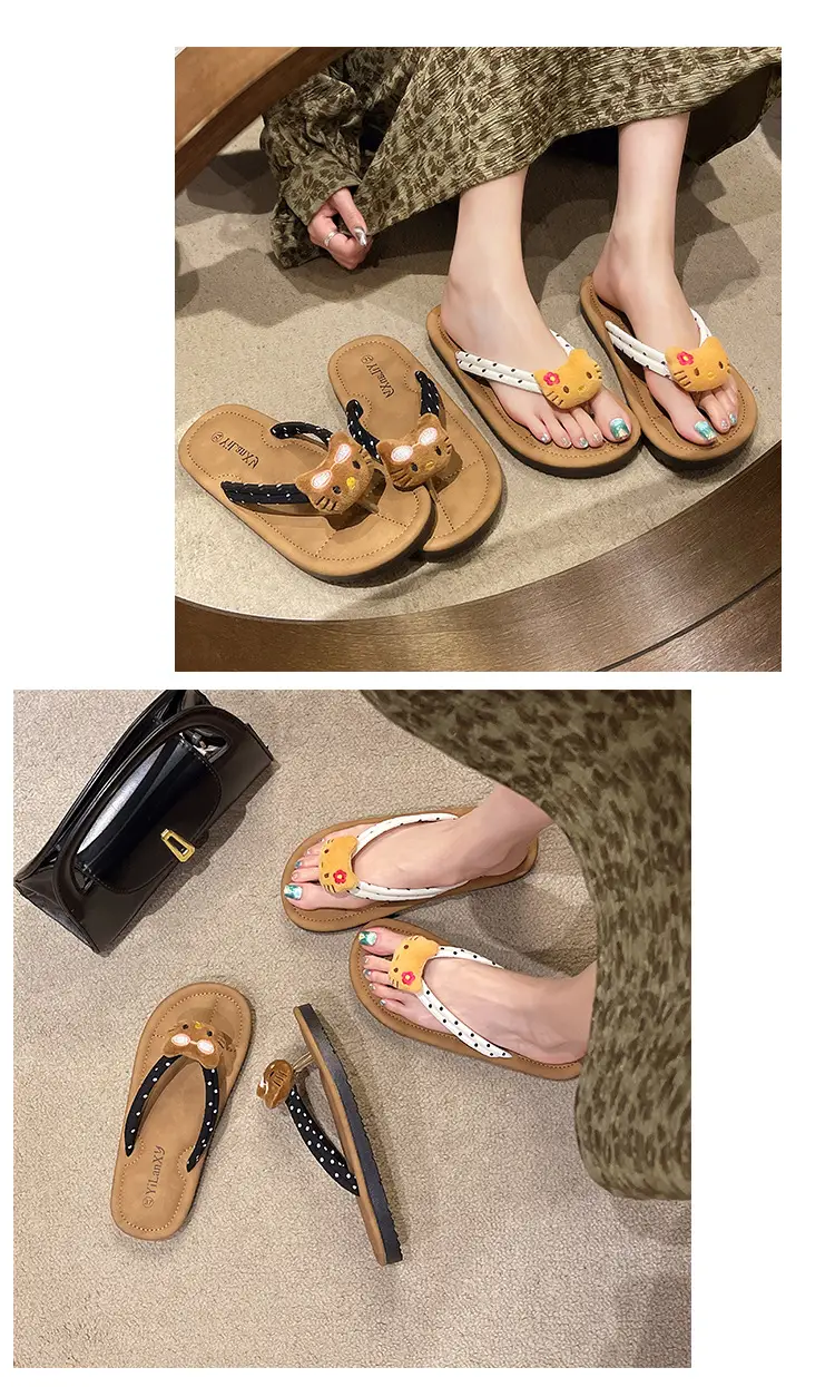 2024 Cartoon Cat Flat Flip Flops Women Plus Size — feature 5