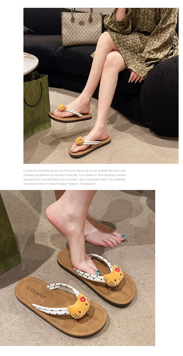 2024 Cartoon Cat Flat Flip Flops Women Plus Size — feature 6