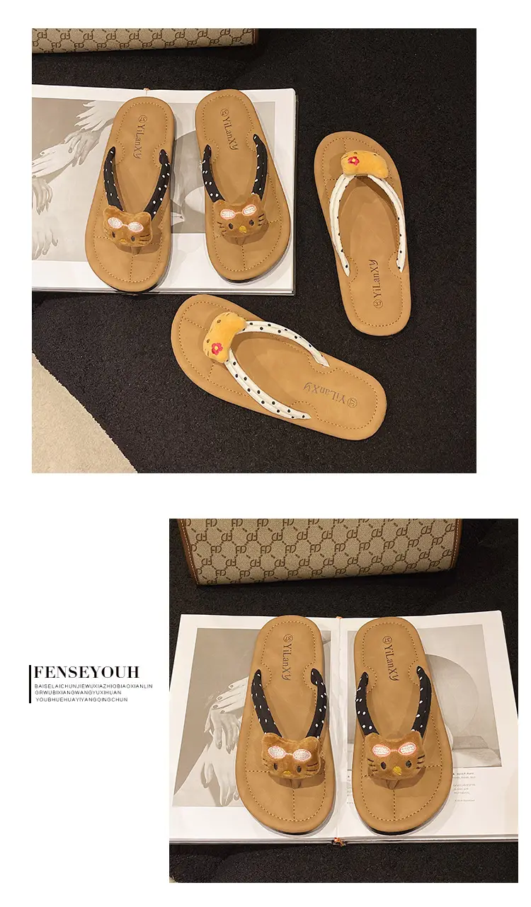 2024 Cartoon Cat Flat Flip Flops Women Plus Size — feature 7