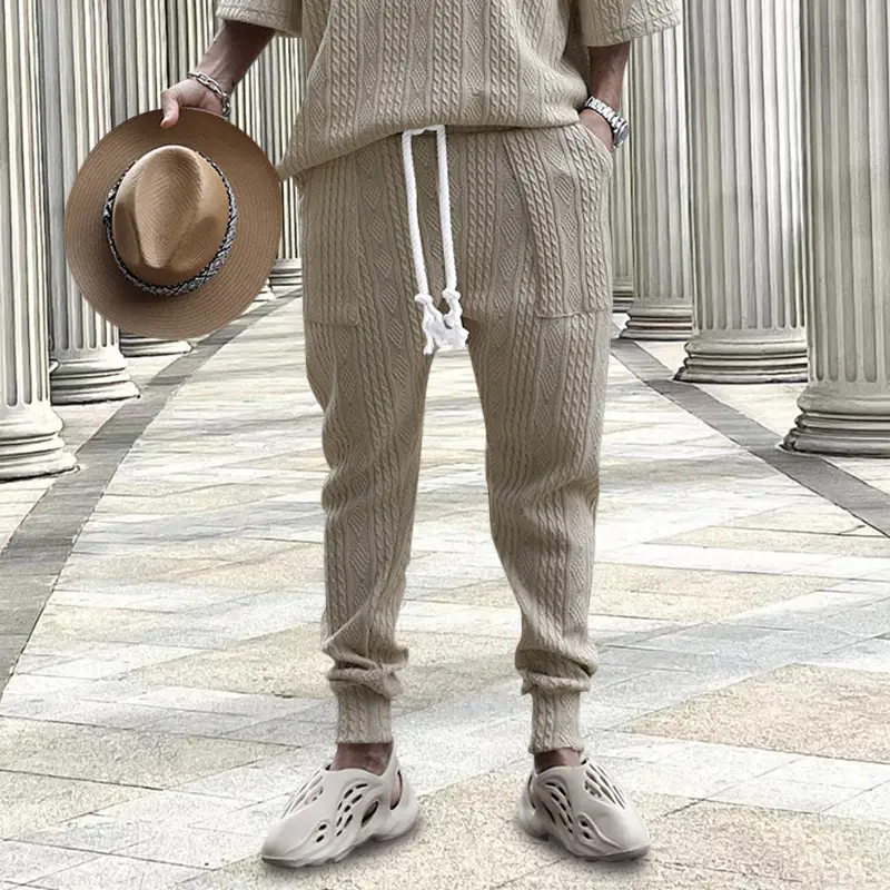 Men's Jacquard Drawstring Pants Large Casual Set - Image 7