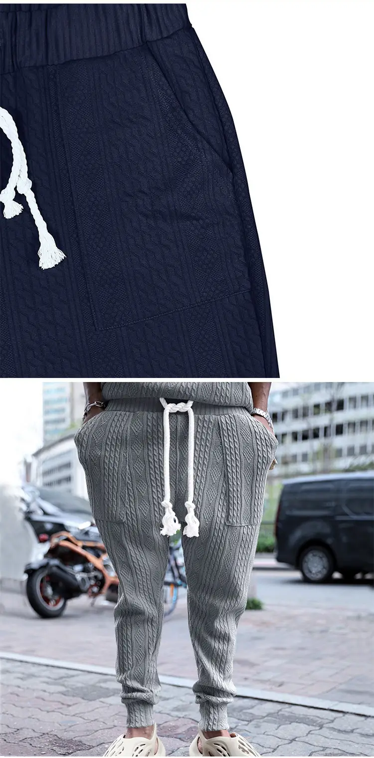Men's Jacquard Drawstring Pants Large Casual Set — feature 4