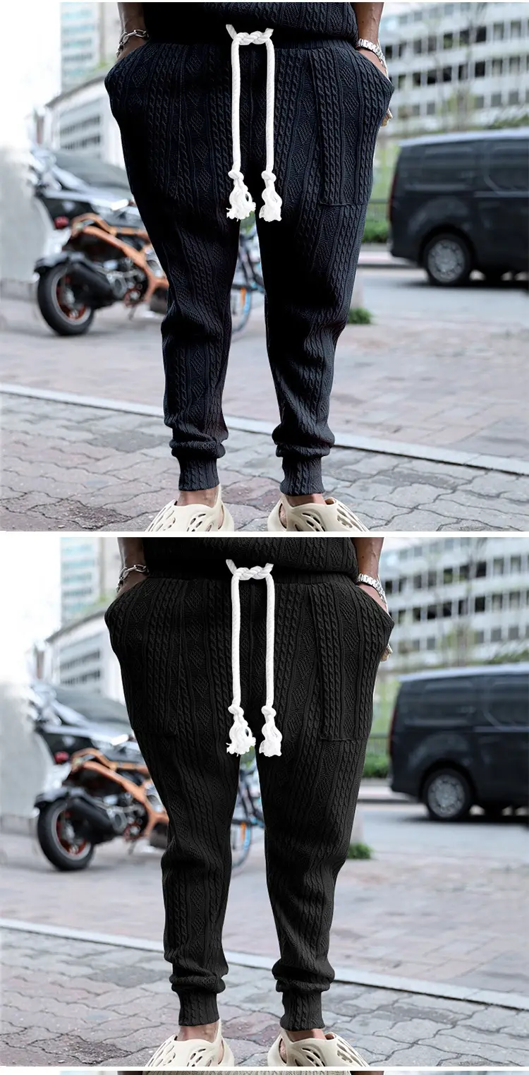 Men's Jacquard Drawstring Pants Large Casual Set — feature 5