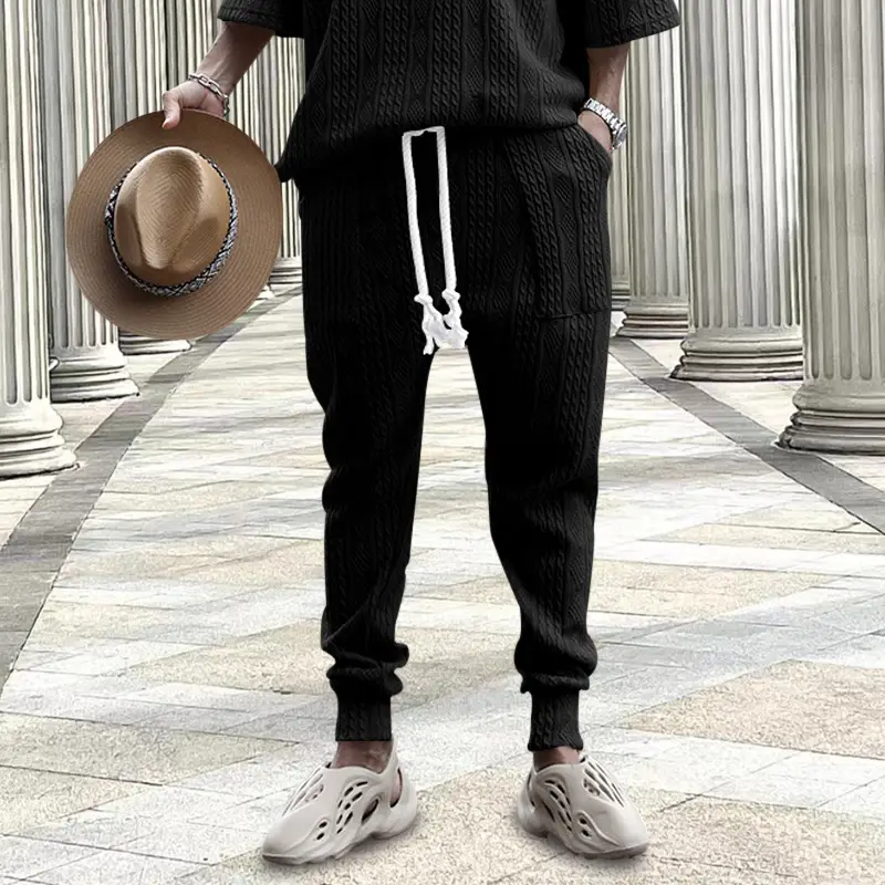 Men's Jacquard Drawstring Pants Large Casual Set - Image 2