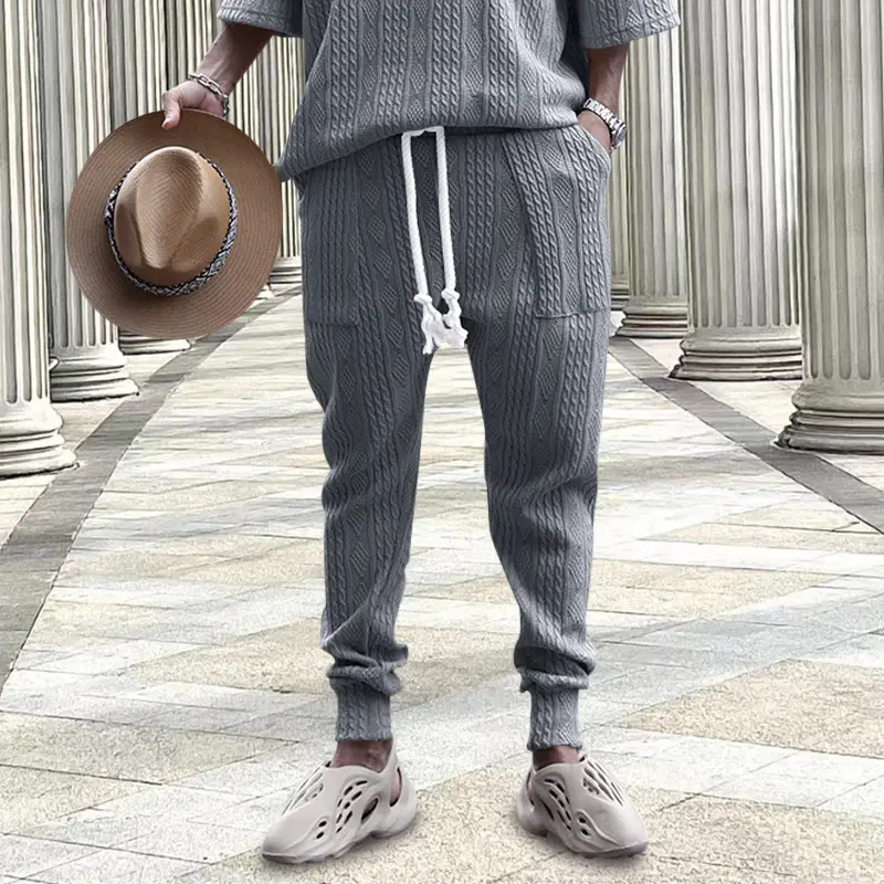 Men's Jacquard Drawstring Pants Large Casual Set - Image 3