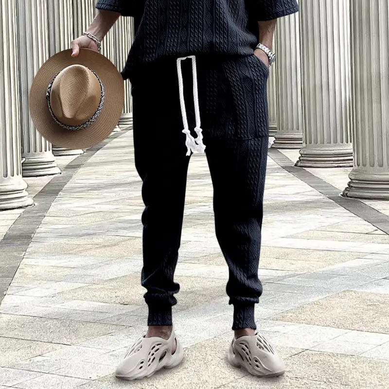 Men's Jacquard Drawstring Pants Large Casual Set - Image 5