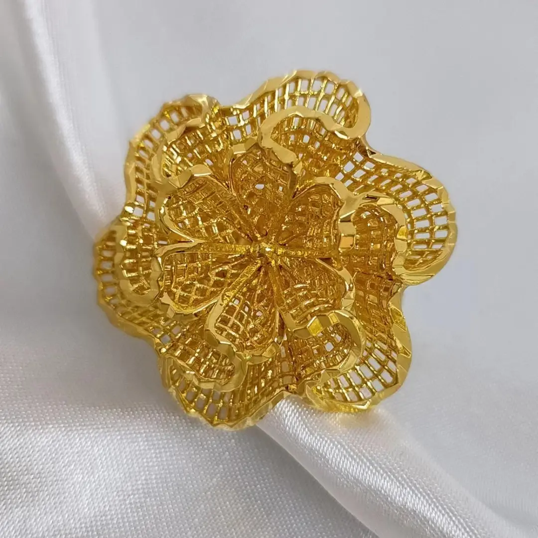 24K Gold-Plated Wheat Ear Index Finger Ring Middle Eastern Dubai Copper Stylish Simple Women's Ring Dubai Jewelry