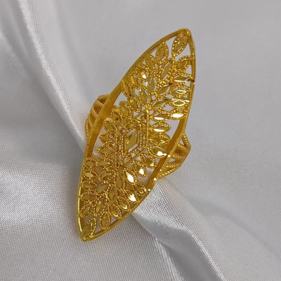 24K Gold-Plated Wheat Ear Index Finger Ring Middle Eastern Dubai Copper Stylish Simple Women's Ring Dubai Jewelry
