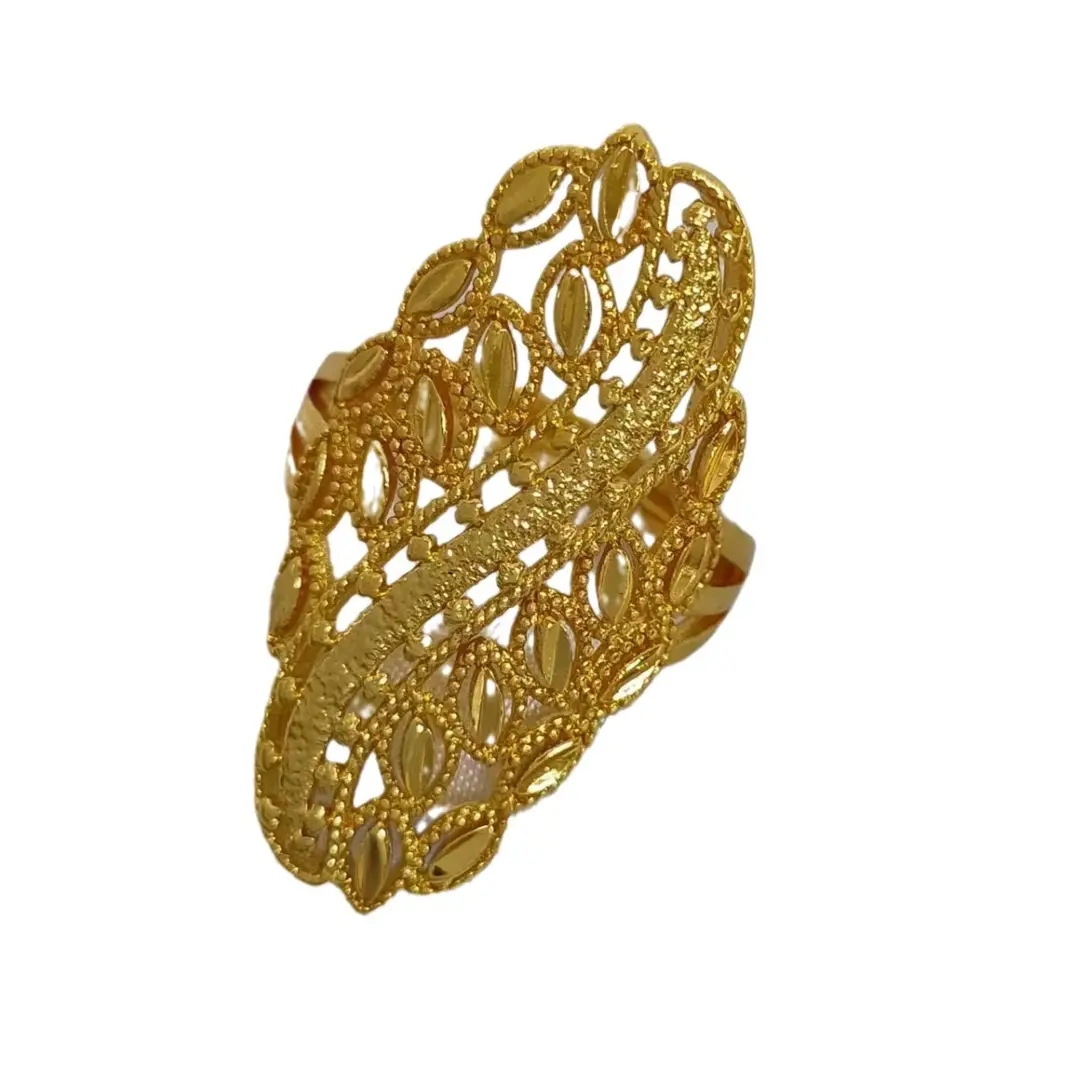 24K Gold-Plated Wheat Ear Index Finger Ring Middle Eastern Dubai Copper Stylish Simple Women's Ring Dubai Jewelry