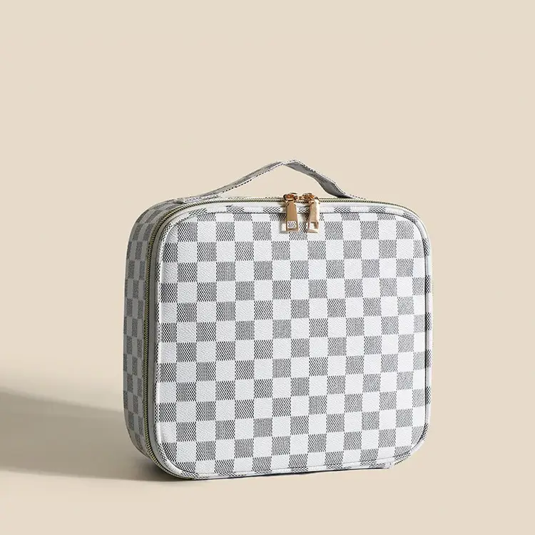 Women's Checkered Cosmetic Bag Large Capacity Handheld Crossbody