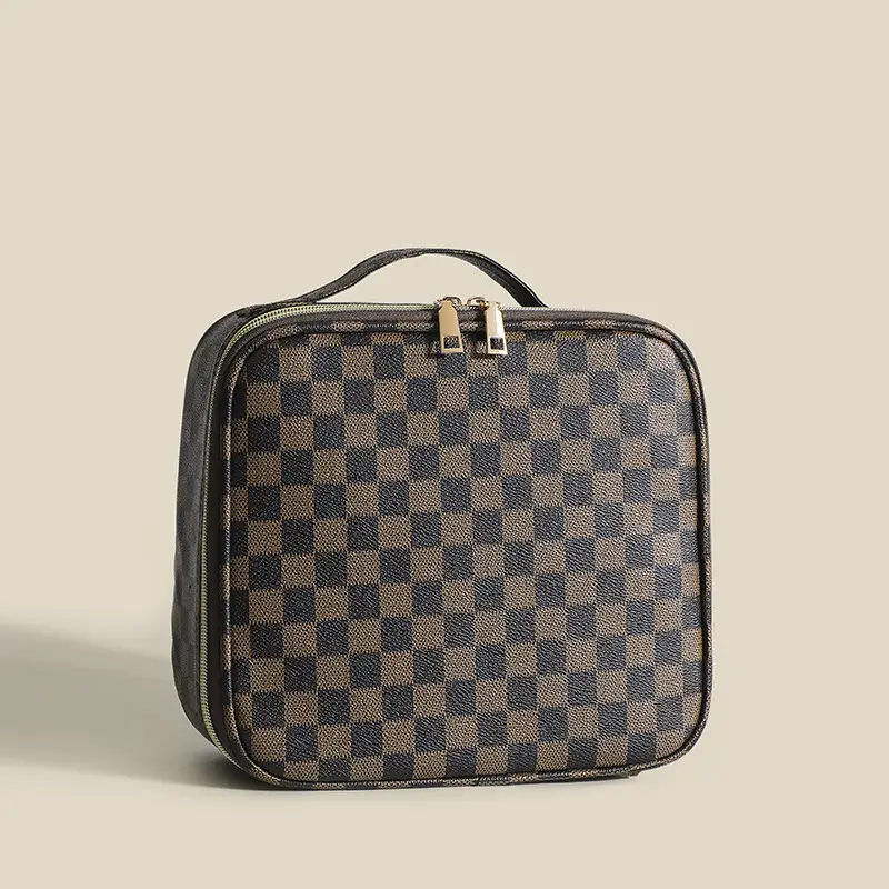 Women's Checkered Cosmetic Bag Large Capacity Handheld Crossbody