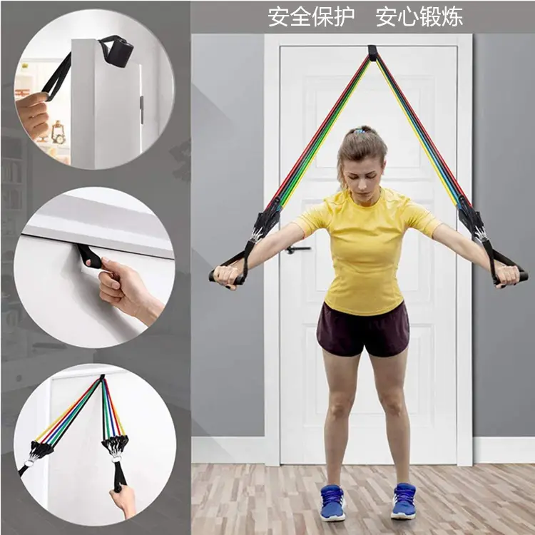 Amazon hot selling 11 piece fitness pull rope suit TPE yoga pull belt 11 piece tension device