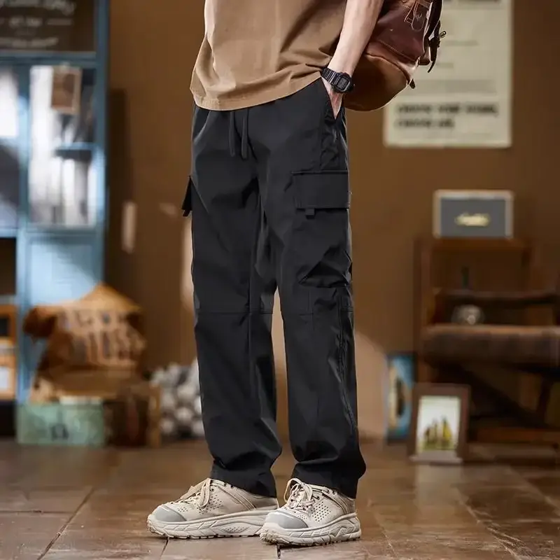 Men Ice Silk Cargo Pants Black Green 158/26