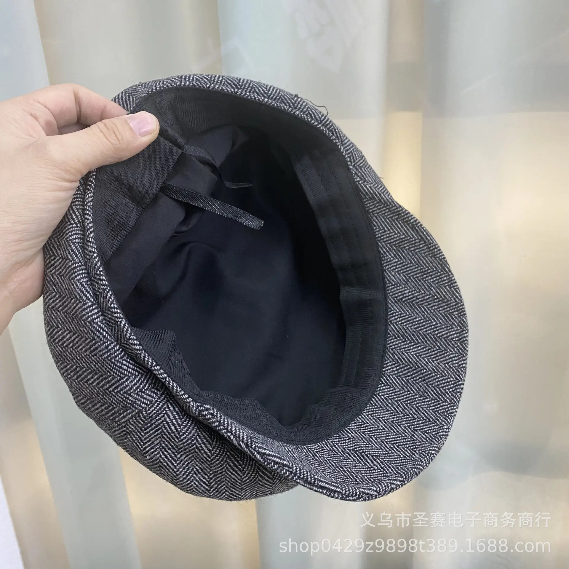 Women British Retro Hat Brown Herringbone Large Cap — feature 5